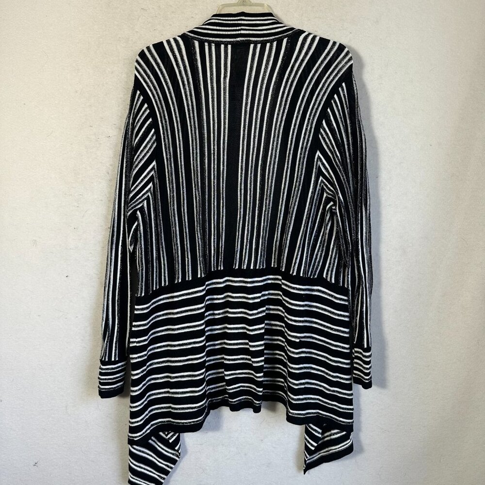 Chico's Traveler’s Sz 3 Womens XL Open‎ Cardigan Black White Silver Stripe NEW - Picture 5 of 5